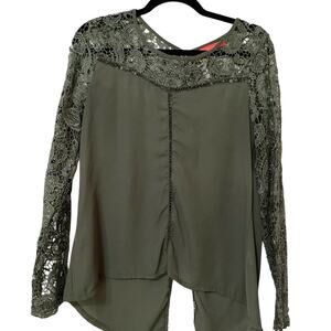 Lulumari Olive Green Round Neck Crochet Blouse L